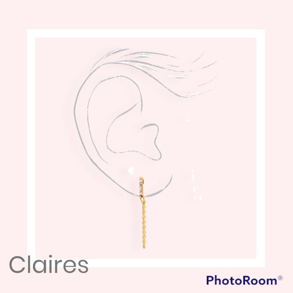 Brand new Claire’s 18kt Gold Plated Faux Crystal Bar Chain Stud Earrings - Picture 2 of 5